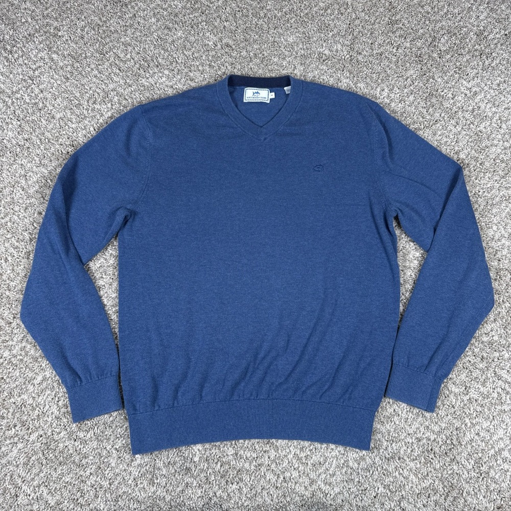 Southern Tide Sweater Mens Medium Blue V Neck‎ Cotton Coastal Prep